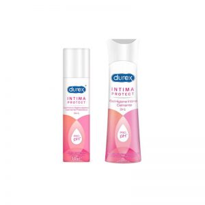 Durex Intima Protect Gel higiene íntima calmante 2 em 1 200 ml + Lubrificante prebiótico 2 em 1 50 ml com Desconto de 50% na 2ª Embalagem